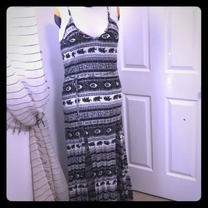 Black/white elephant print tank top flowy dress